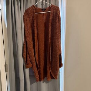 Cozy Rust Brown Bouclé Open Front Cardigan | Soft Chunky Fall Sweater